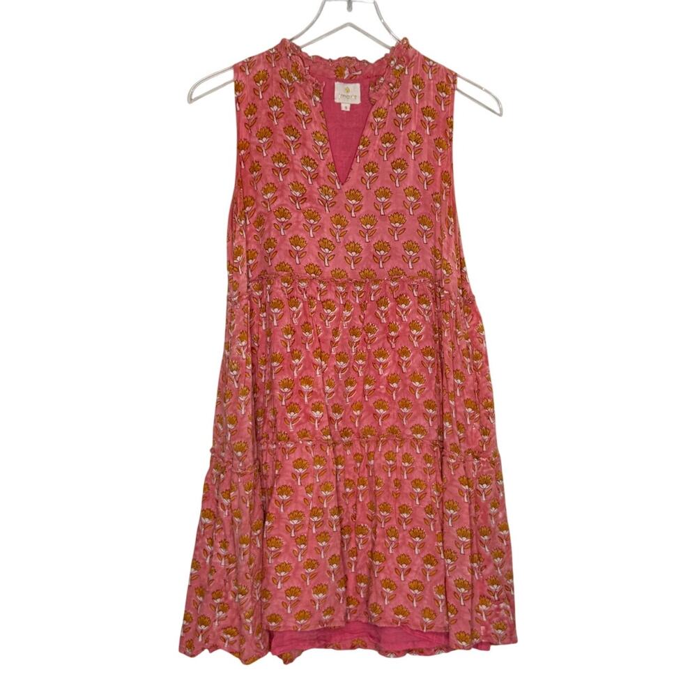 J Marie Elena Tiered Mini Dress S Pink Floral Lightweight Ruffle Boho